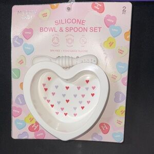 Modern Baby Heart Silicone Bowl & Spoon Set - White and Pink